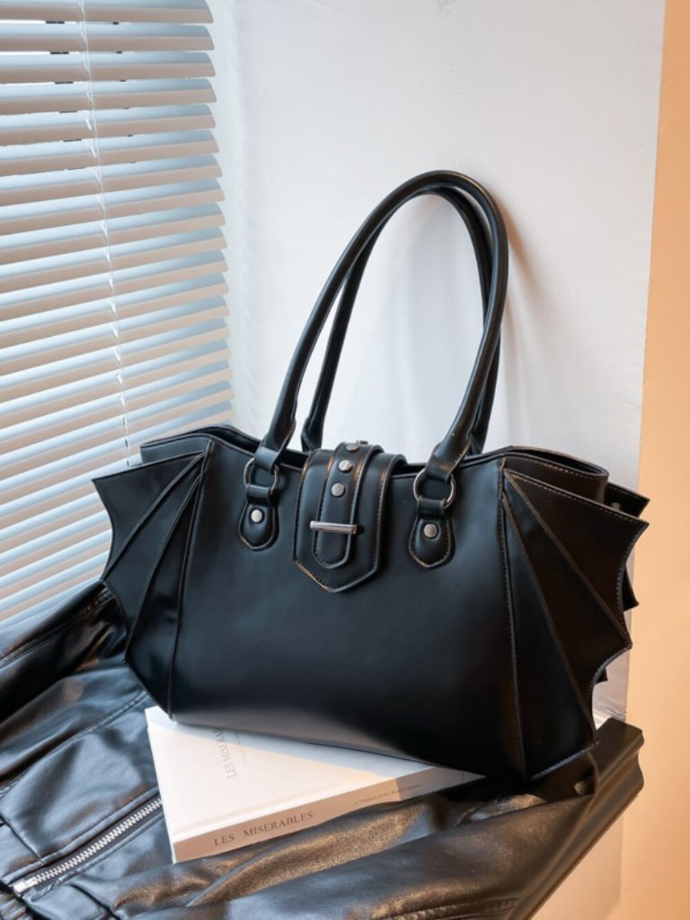 Gothic Burgundy Batwing Tote Bag | Faux Leather Crossbody Purse